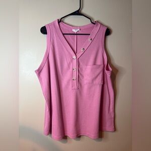 Andree by Unit Pink Waffle Knit Button Front Tank EUC
